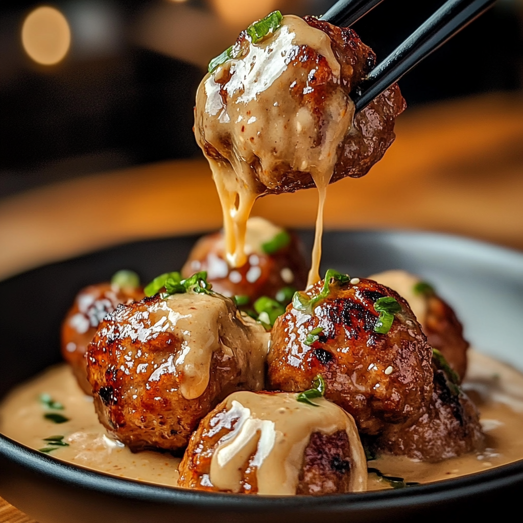 Korean BBQ Meatballs with Spicy Mayo Dip