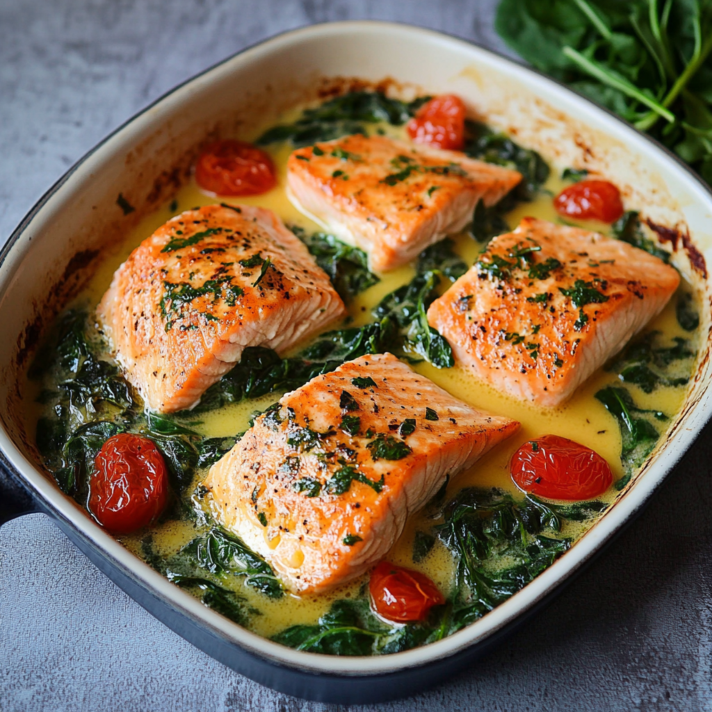 Ofenlachs mit Spinat