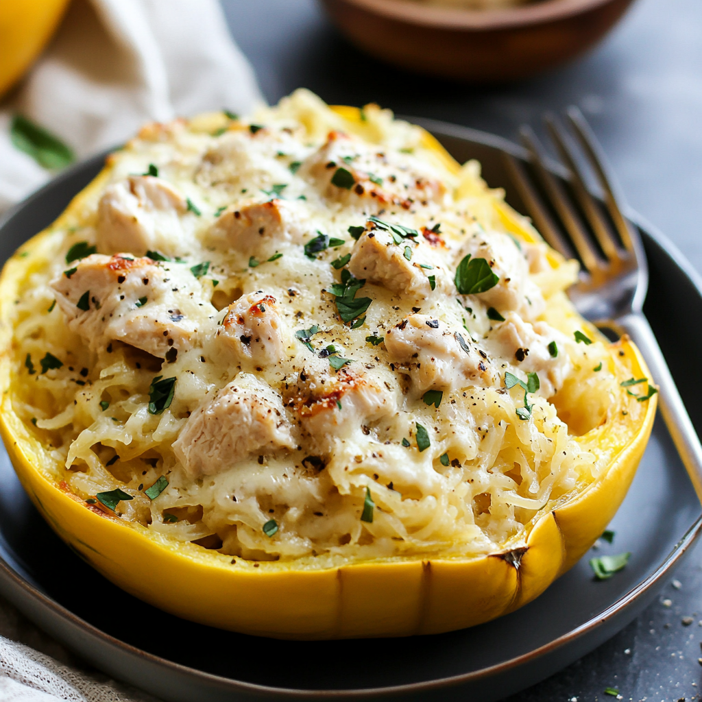 Best Skinny Chicken Alfredo Stuffed Spaghetti Squash Recipe – Easy and Delicious
