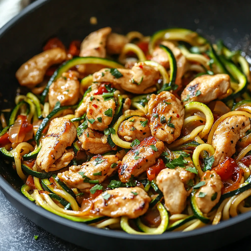 Easy and Flavorful 25-Minute Garlic Chicken Zucchini Noodles Stir Fry