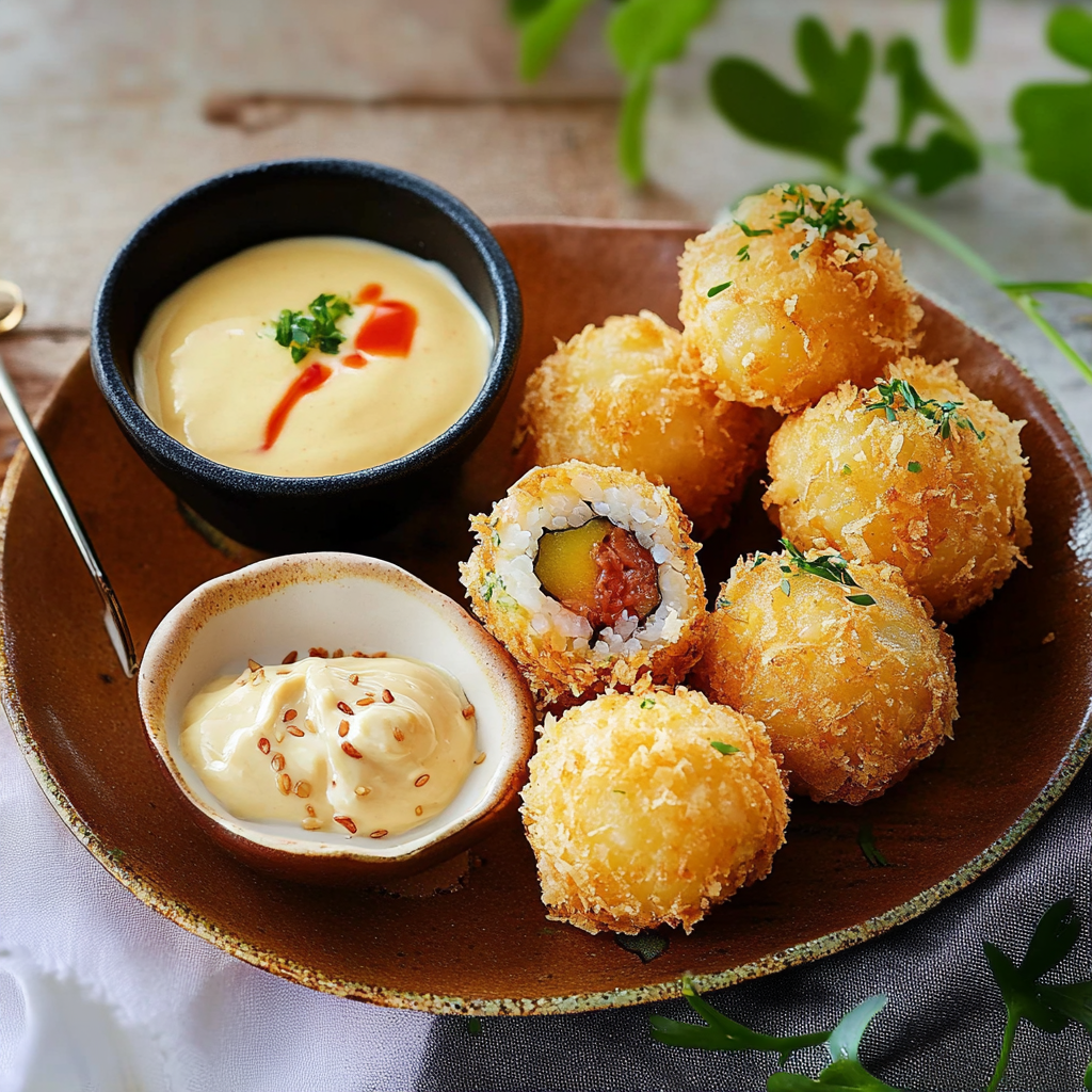 Mango Poke Mayonnaise Dip with Fried Sushi Balls Recipe