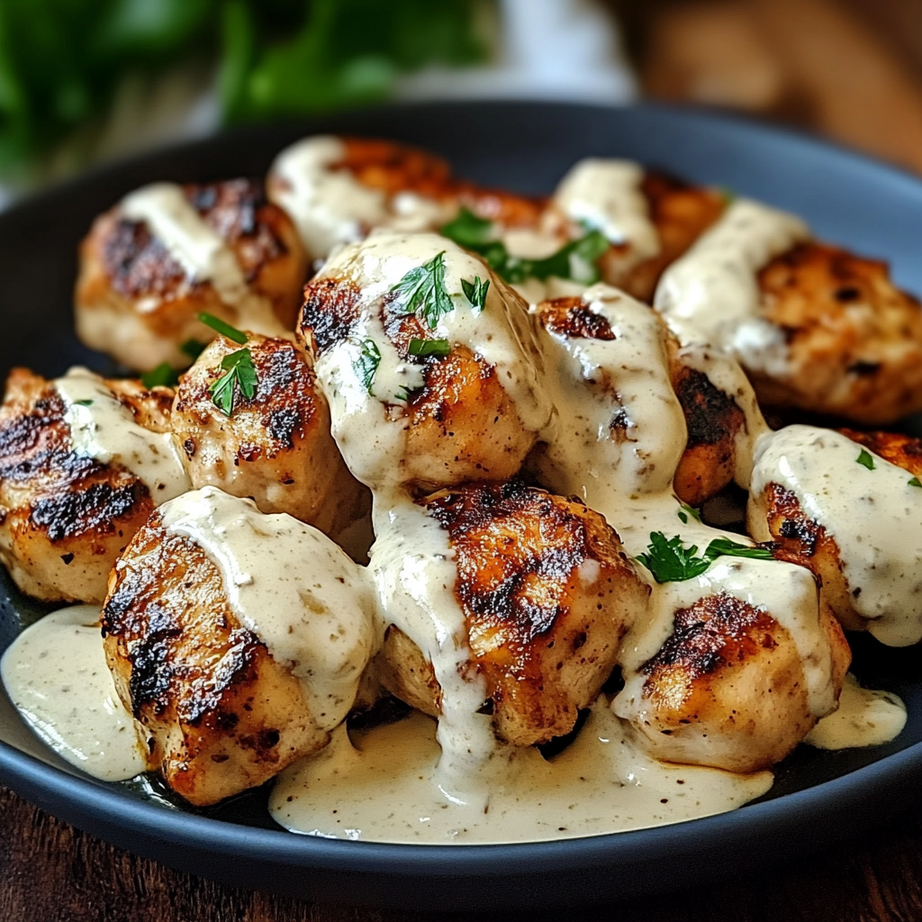 The Best Grilled Chicken Bites with Creamy Garlic Sauce Recipe 🌟