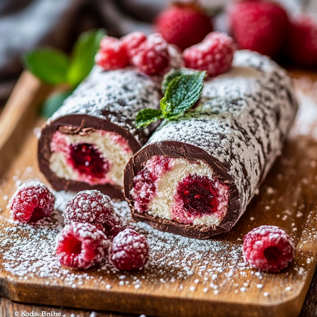 Low Carb Kokos-Schokorolle mit Himbeeren