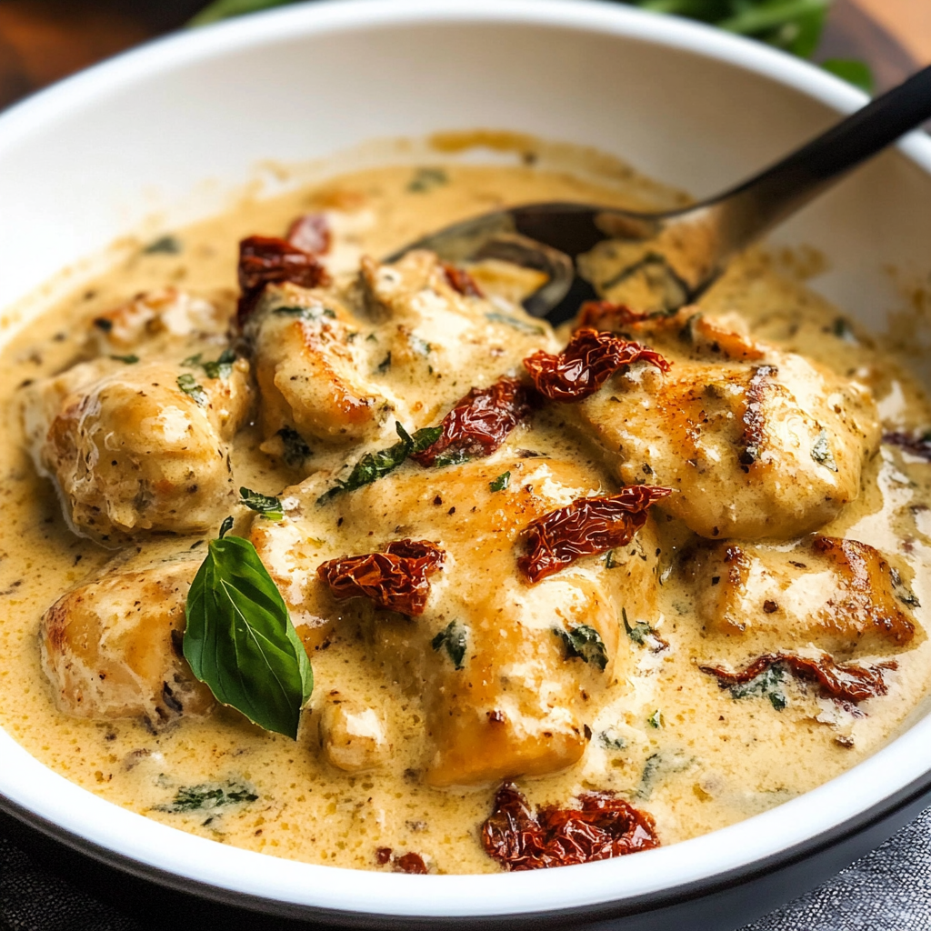 Creamy Chicken with Sun-Dried Tomatoes Recipe – Easy and Flavorful