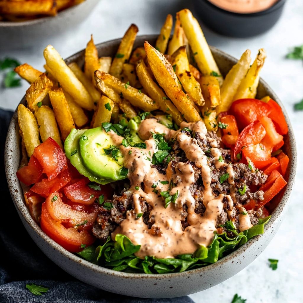 Paleo Burger Bowls with Fries